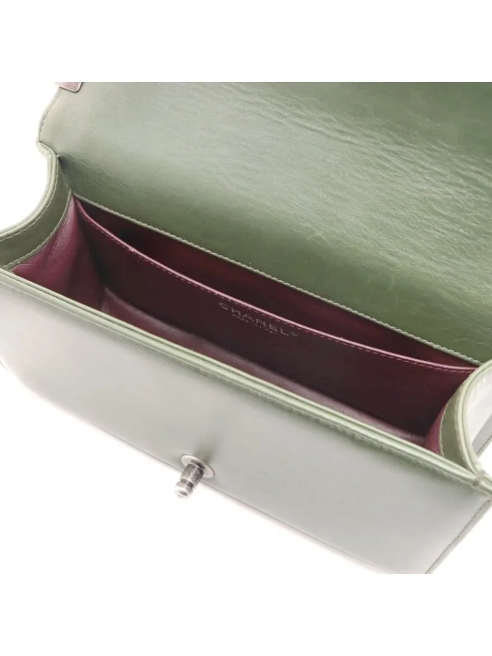 Chanel Boy 25 Quilted Chain Shoulder Green Silver Calfskin Bag